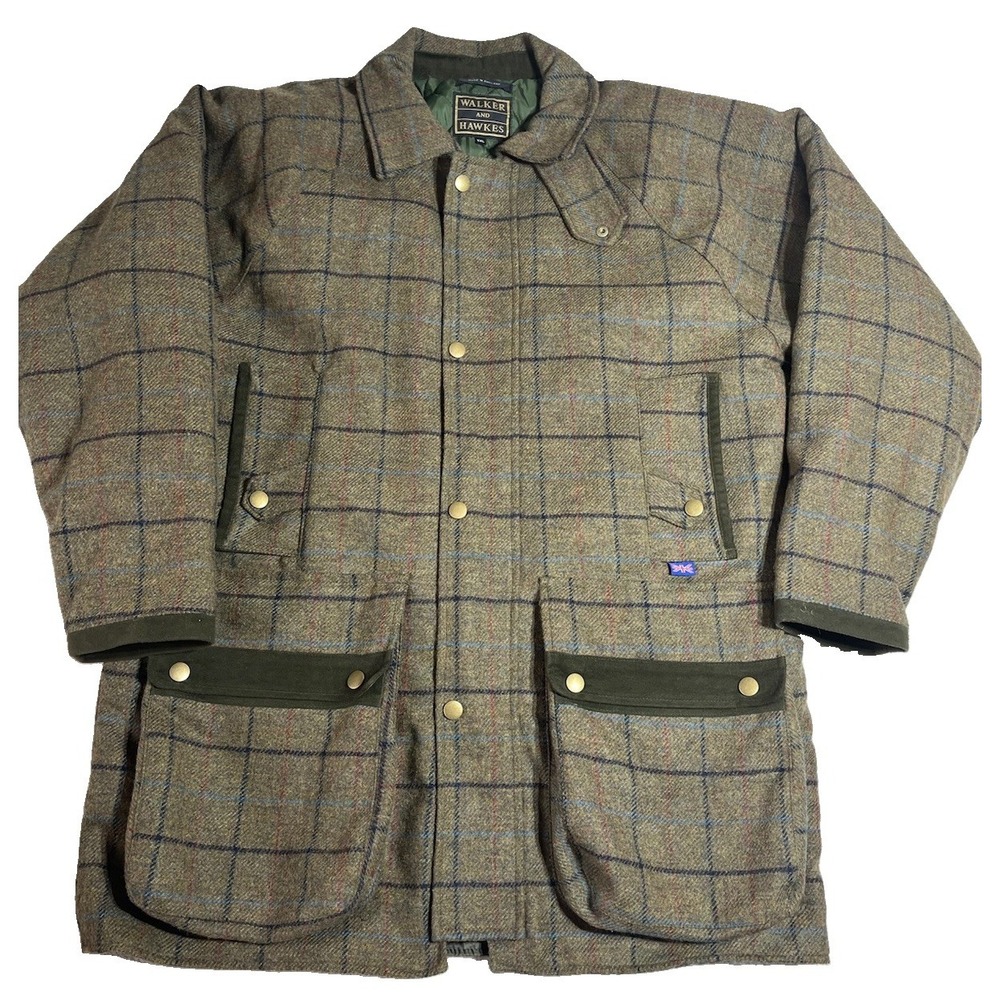 Walker And Hawkes Hazelwood Wool Windowpane XXL Winter Coat Moon Fabric Hunting